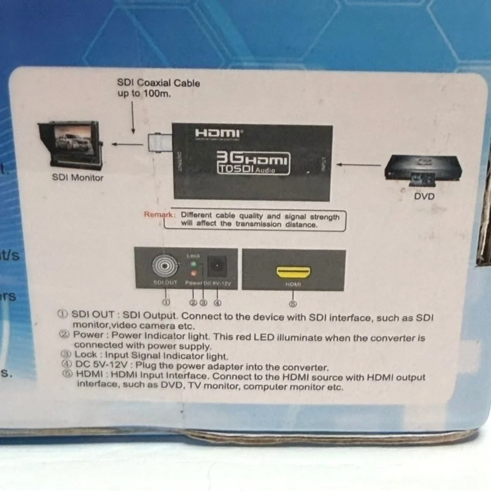 HDMI to SDI Converter 3G HD-SDI Audio Adapter Model AY31 5V-12V Power Input NEW